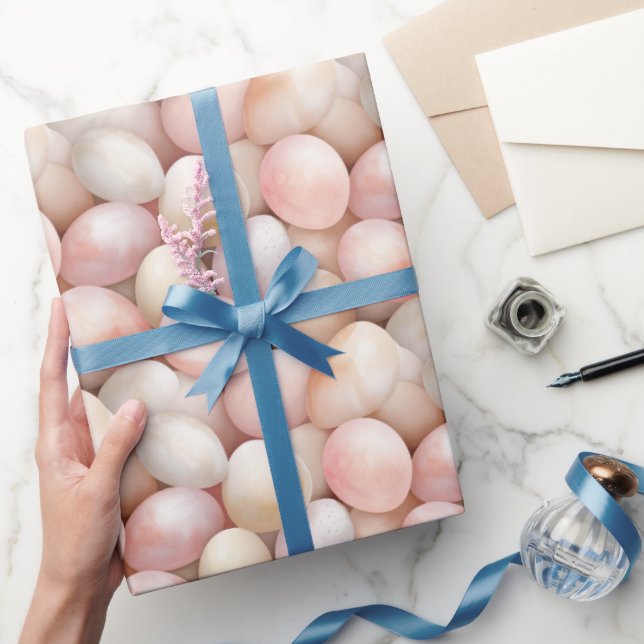 Papel De Presente Ovos Rosa Pêssego de Páscoa (Presentear)