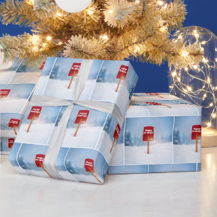 Papel De Presente Pá de Neve Vermelha de Natal na Neve Profunda