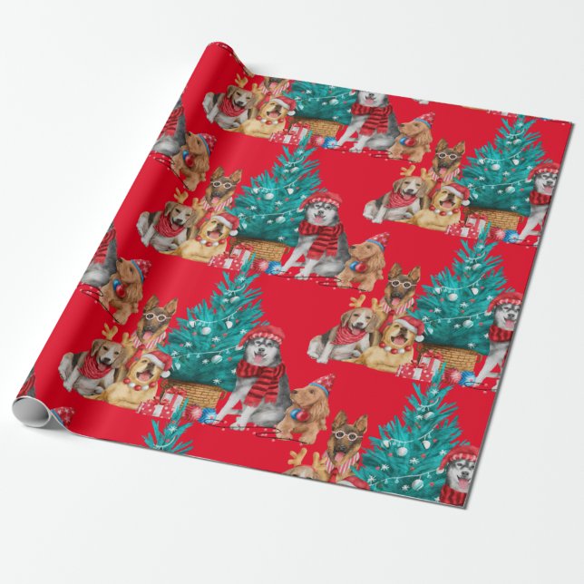 Papel De Presente Pacote bonito de várias árvores Dogs cristmas (Criador carregado)