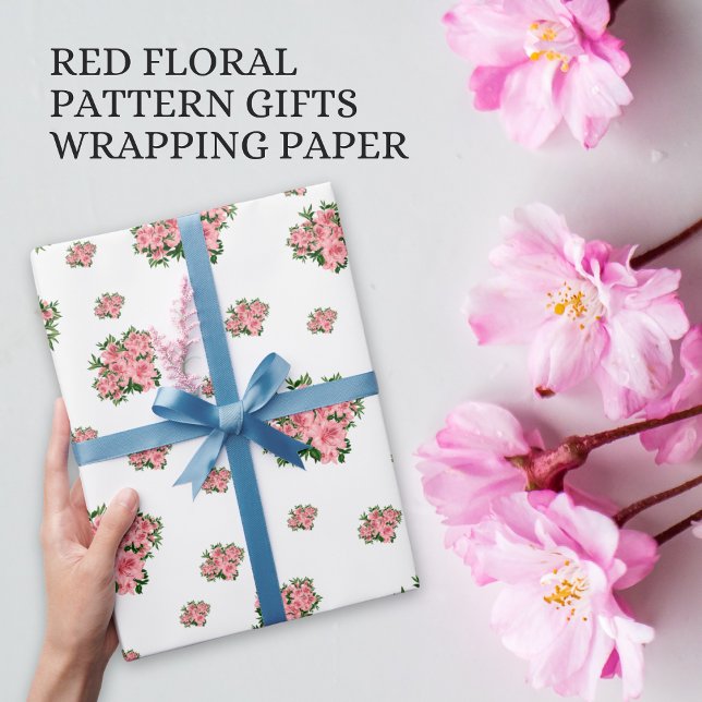 Papel De Presente Pacote comercial de padrão floral vermelho elegant (Criador carregado)