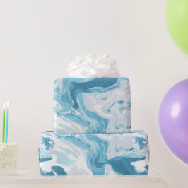 Papel De Presente Padrão abstrato azul aqua do oceano fluido branco