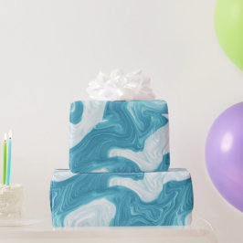 Papel De Presente Padrão abstrato azul aqua do oceano fluido branco