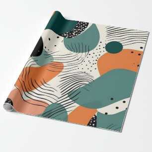 Papel De Presente Padrão Abstrato Biomórfico Coral Teal Orgânico