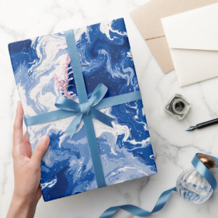 Papel De Presente Padrão Abstrato Branco Fluxo Azul Profundo Oceano