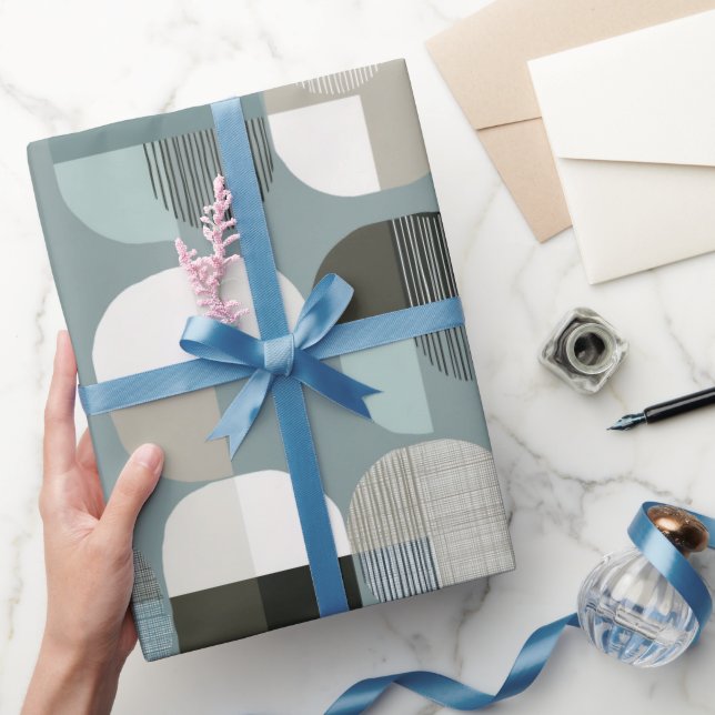 Papel De Presente Padrão Abstrato de Equilíbrio Azul Cinza Suave (Presentear)