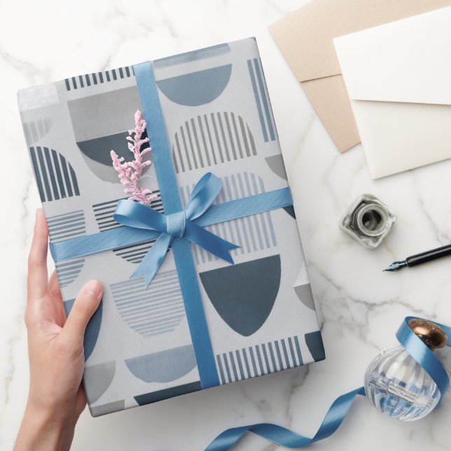 Papel De Presente Padrão Abstrato de Equilíbrio Azul Cinza Suave (Presentear)