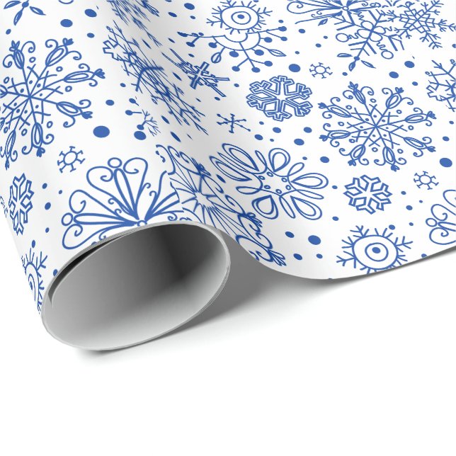 Papel De Presente Padrão Abstrato de Flocos de Neve Azul (Ponta do rolo)