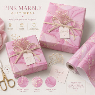 Papel De Presente Padrão Abstrato de Geodo de Mármore Rosa Dourado