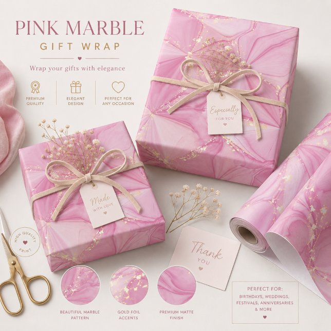 Papel De Presente Padrão Abstrato de Geodo de Mármore Rosa Dourado (Criador carregado)