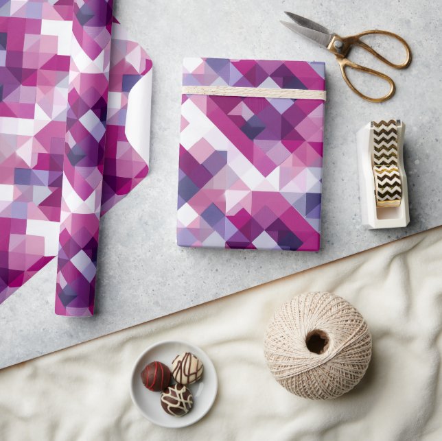 Papel De Presente Padrão Abstrato de Grade Rosa Roxo Geométrico (Artesanato)