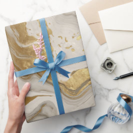 Papel De Presente Padrão Abstrato de Mármore Dourado Branco de Luxo
