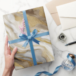 Papel De Presente Padrão Abstrato de Mármore Dourado Branco de Luxo