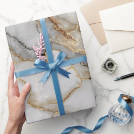Papel De Presente Padrão Abstrato de Mármore Dourado Branco de Luxo