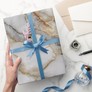 Papel De Presente Padrão Abstrato de Mármore Dourado Branco de Luxo