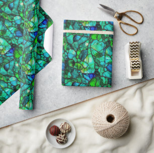 Papel De Presente Padrão Abstrato de Mosaico de Vidro Marinho Esmera