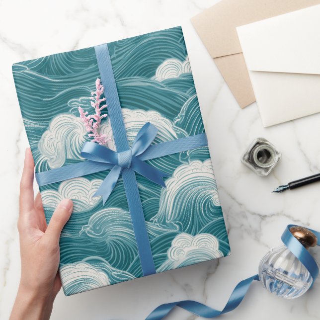 Papel De Presente Padrão Abstrato de Movimento de Onda Azul Teal Mod (Presentear)