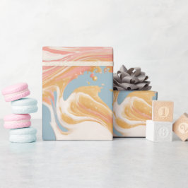 Papel De Presente Padrão Abstrato de Onda de Coral Fluido Pêssego em