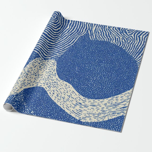 Papel De Presente Padrão Abstrato de Onda em Madeira Azul Branco (Desenrolado)