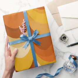 Papel De Presente Padrão Abstrato de Onda Laranja Mostarda Retro dos