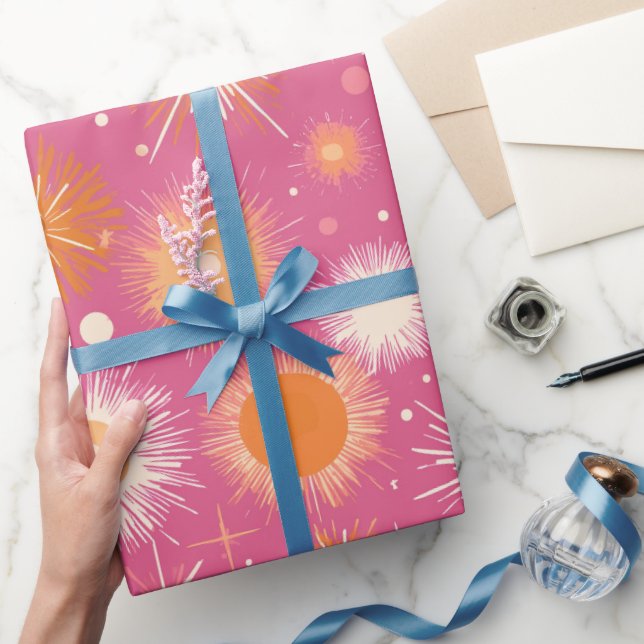 Papel De Presente Padrão abstrato de rosa laranja creme em explosão  (Presentear)