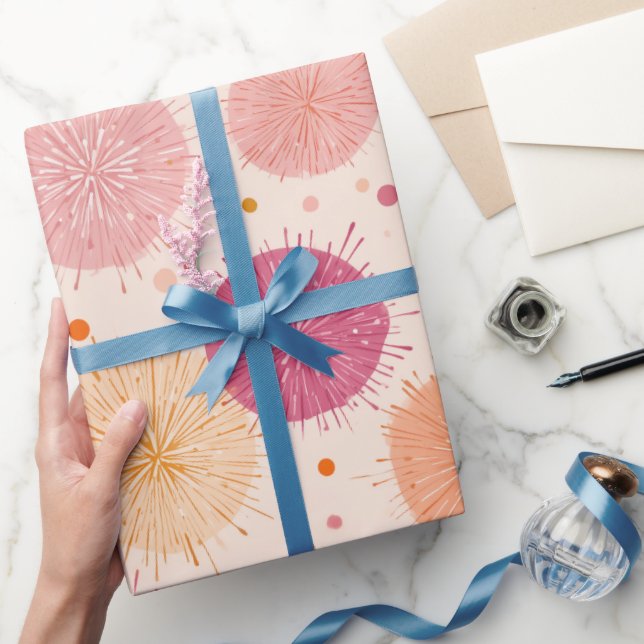 Papel De Presente Padrão abstrato de rosa laranja em explosão pop re (Presentear)