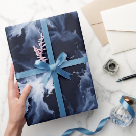 Papel De Presente Padrão Abstrato de Tinta Fluida Preta Índigo