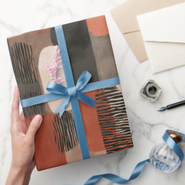 Papel De Presente Padrão Abstrato de Tons Terrosos Boho