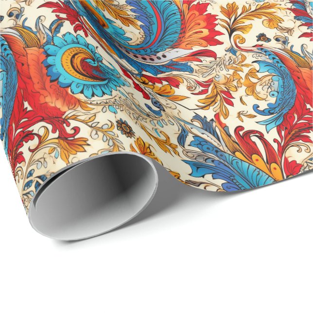 Papel De Presente Padrão Abstrato Flor Dourada Paisley 4 (Ponta do rolo)