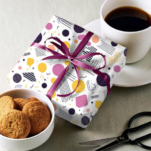 Papel De Presente Padrão Abstrato Geométrico Retrô #8 Magenta ID1067