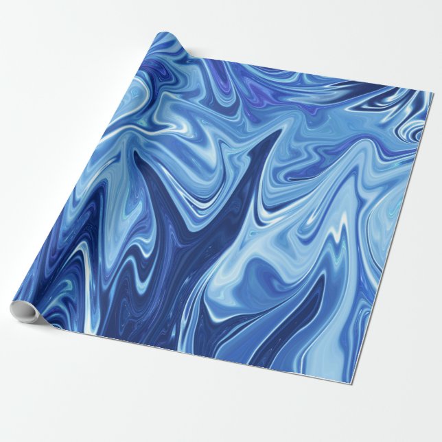 Papel De Presente Padrão abstrato líquido azul (Desenrolado)