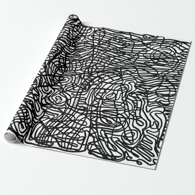 Papel De Presente Padrão abstrato preto e branco (Desenrolado)