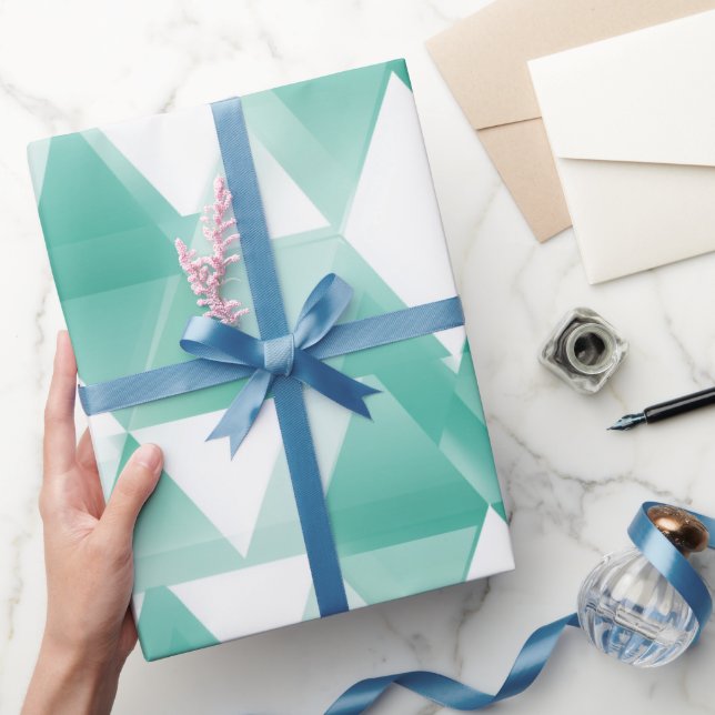 Papel De Presente Padrão Abstrato Triângulo Geométrico Ciano Menta (Presentear)
