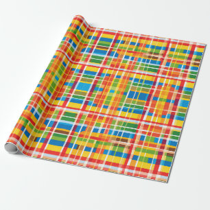 Papel De Presente Padrão Abstrato Xadrez Multicolorido Brilhante