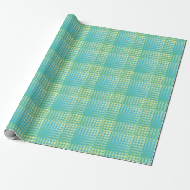 Papel De Presente Padrão Abstrato Xadrez Verde Azul (Desenrolado)