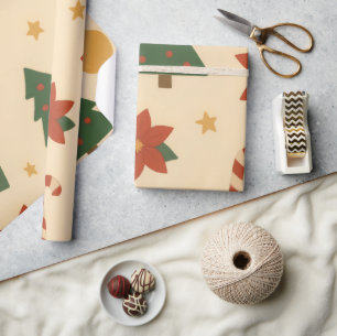 Papel De Presente Padrão Aconchegante de Natal com Presentes e Árvor