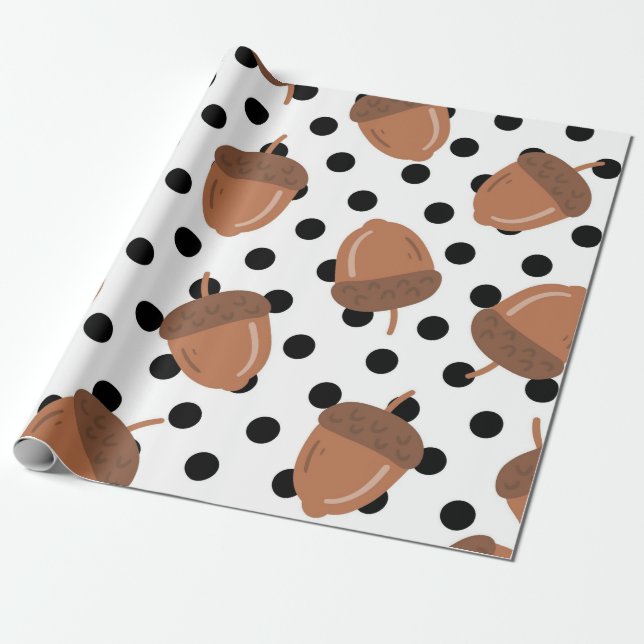 Papel De Presente Padrão Acorn Black Dots Autumn Y2K (Desenrolado)