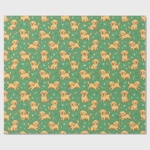 Papel De Presente Padrão Adorável de Cachorrinho Dourado