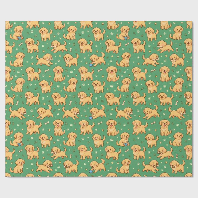 Papel De Presente Padrão Adorável de Cachorrinho Dourado (Aberto)