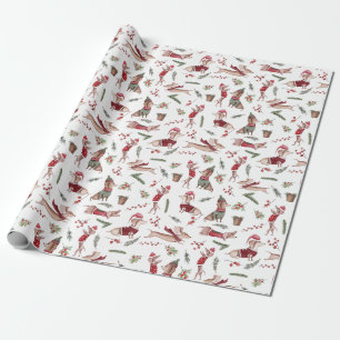 Papel De Presente Padrão Adorável de Dachshund de Natal com Aquare