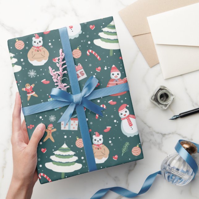 Papel De Presente Padrão Adorável de Natal do Snowman (Presentear)
