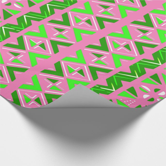 Papel De Presente Padrão africano rosa e verde (Ponta)