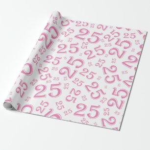 Papel De Presente Padrão Aleatório de Números Rosa/Branco de Anivers