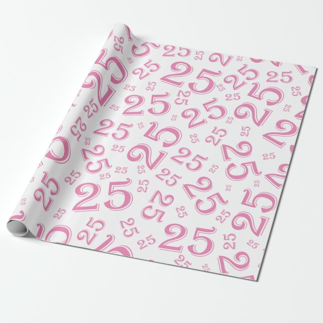 Papel De Presente Padrão Aleatório de Números Rosa/Branco de Anivers (Desenrolado)