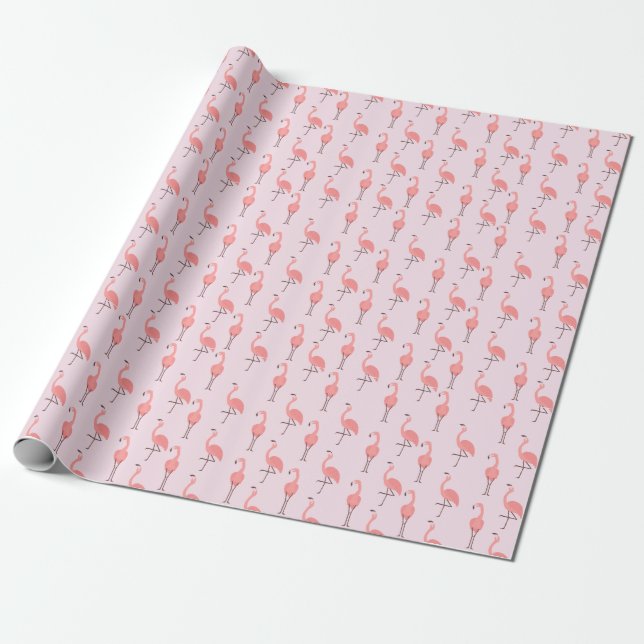 Papel De Presente Padrão Aleatório de Pássaro Flamingo Rosa (Desenrolado)