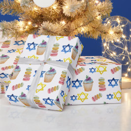 Papel De Presente Padrão alegre de aquarela de Hanukkah