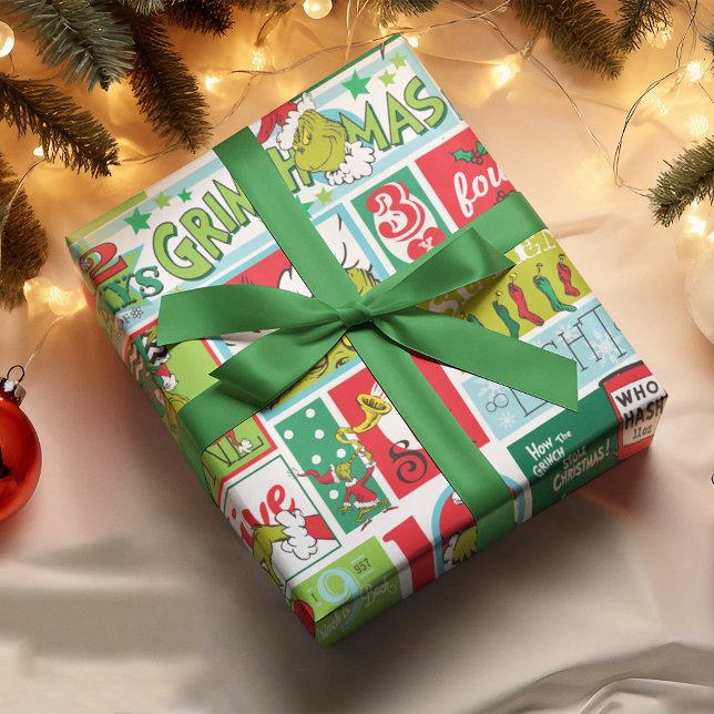 Papel De Presente Padrão Alegre Natal Grinch (Wrapped present)