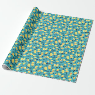 Papel De Presente Padrão amarelo de guache em turquesa.