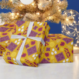 Papel De Presente Padrão Amarelo Roxo Moderno de Natal