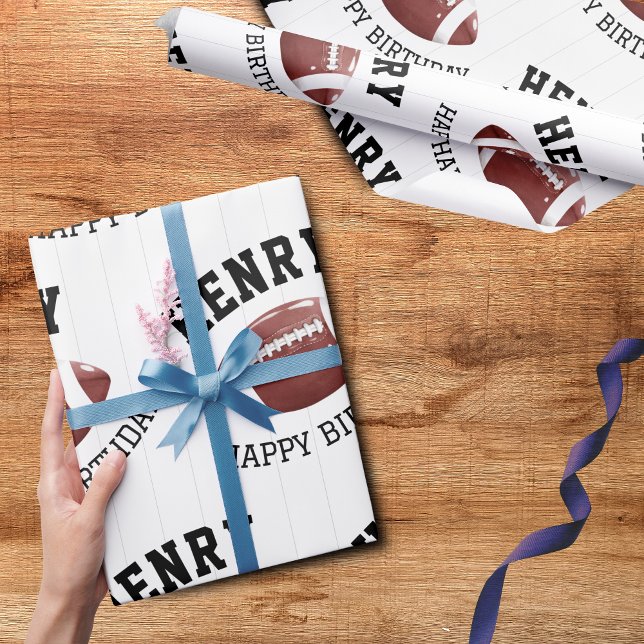 Papel De Presente Padrão Americano de Futebol (Personalized wrapping paper - First year down - Football birthday)
