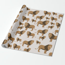 Papel De Presente Padrão Animal do Leão Selvagem